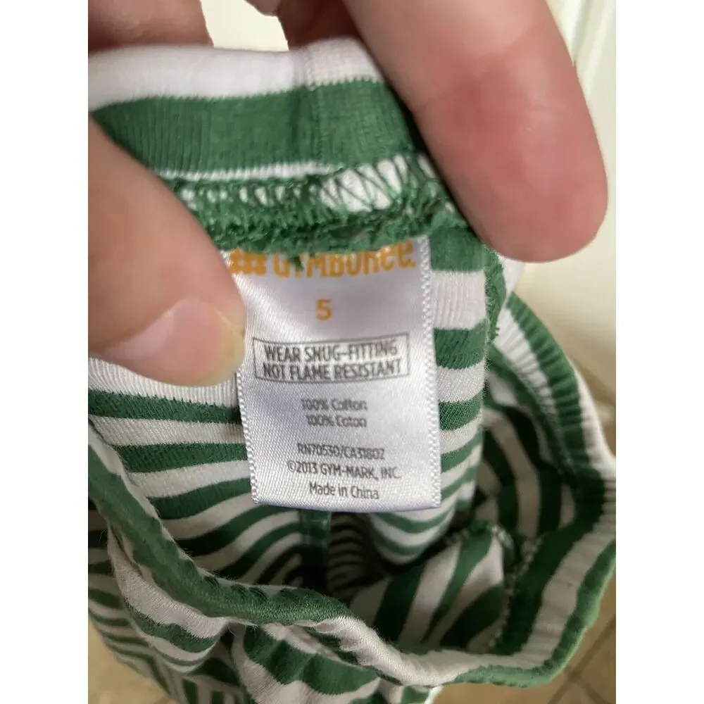 Gymboree Boys Pajamas Sz 5 Green White Mr. Claus Santa Striped Gymmies‎ Soft